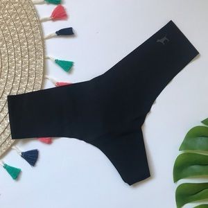 Victoria’s Secret PINK No Show Thong Panty Black Small NEW